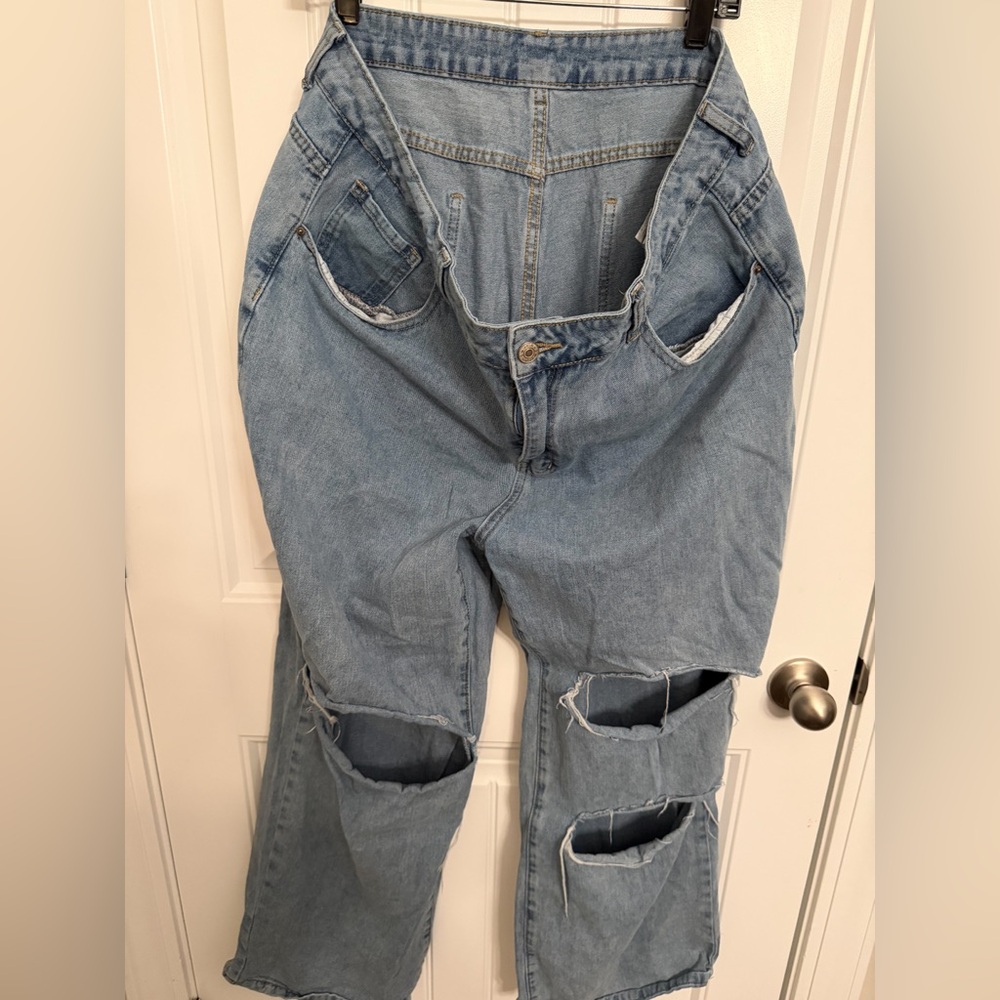 SHEIN Light Blue Distressed Women's Overalls